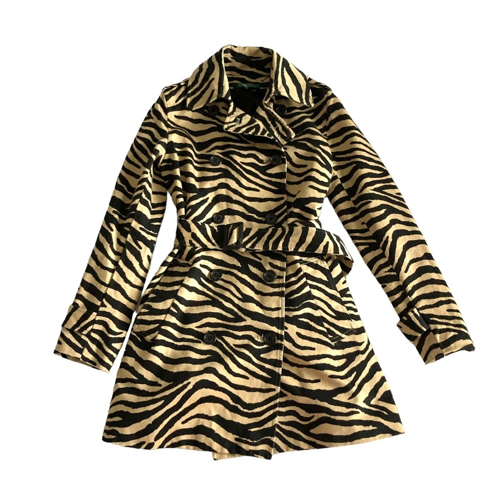Ralph Lauren Vintage Cotton Tiger Zebra Animal Print Belted Trench Coat Size S/P